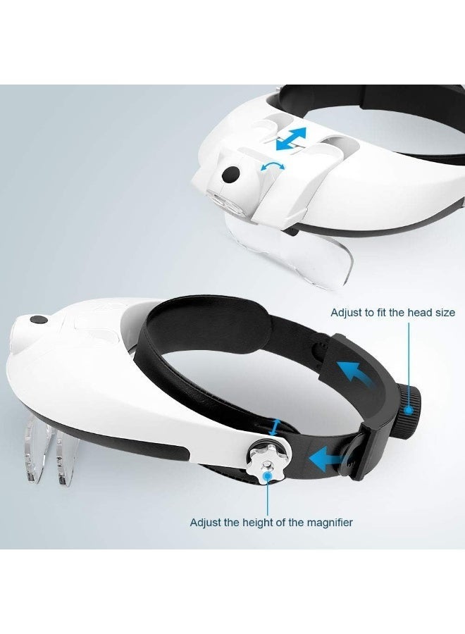1X إلى 6X مكبر الرأس ، زجاج مكبر رأس جبل مع ضوء LED للعمل القريب المجوهرات لوب تمديدات الرموش مشاهدة إصلاح القراءة - Image 4